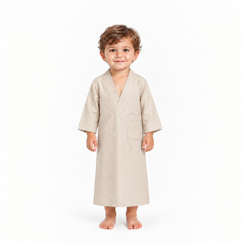 Beige sleep galabiya on a 3-year-old, white background
