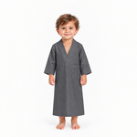 Dark grey sleep galabiya on a 3-year-old, white background
