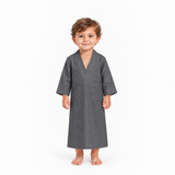 Dark grey sleep galabiya on a 3-year-old, white background