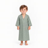 Grey-green sleep galabiya on a 3-year-old, white background