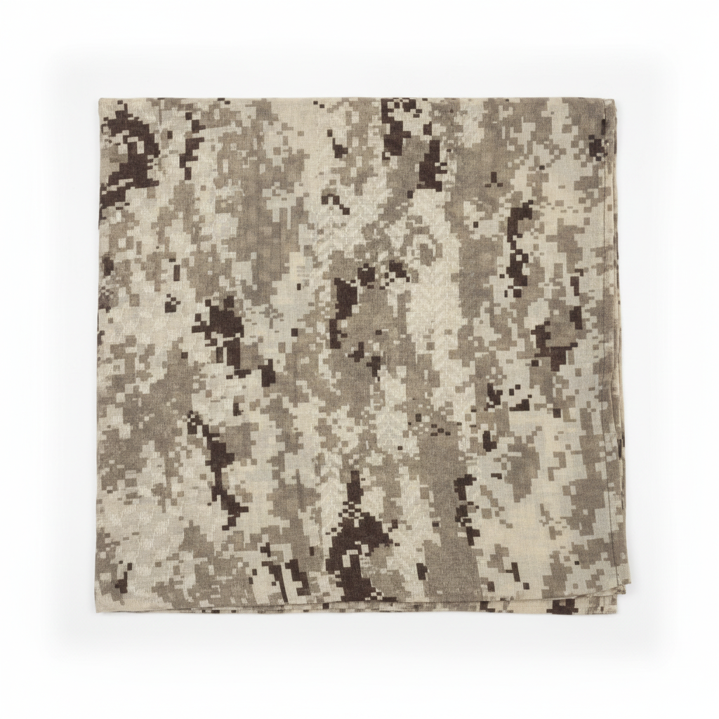 Overhead flat lay of camouflage shemagh