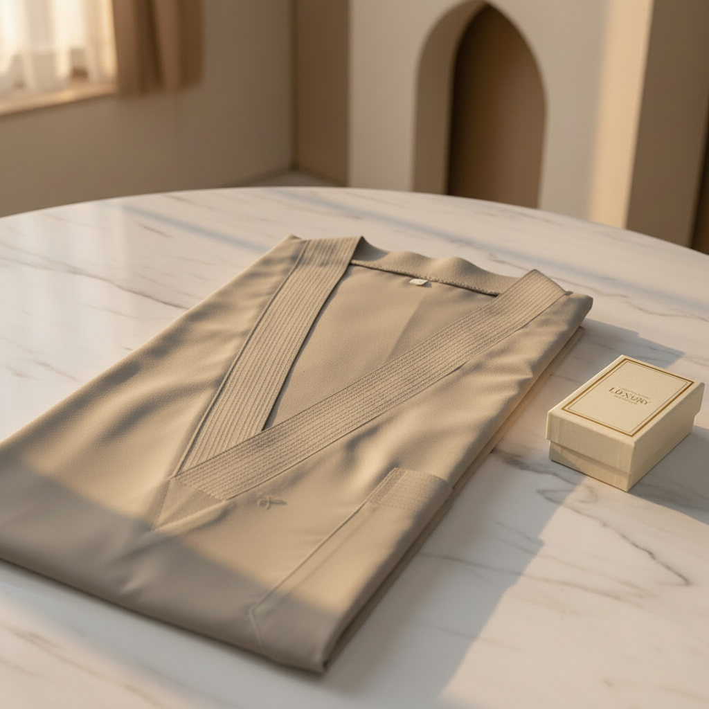 Premium Greige V-neck Jalabiya Product Photography