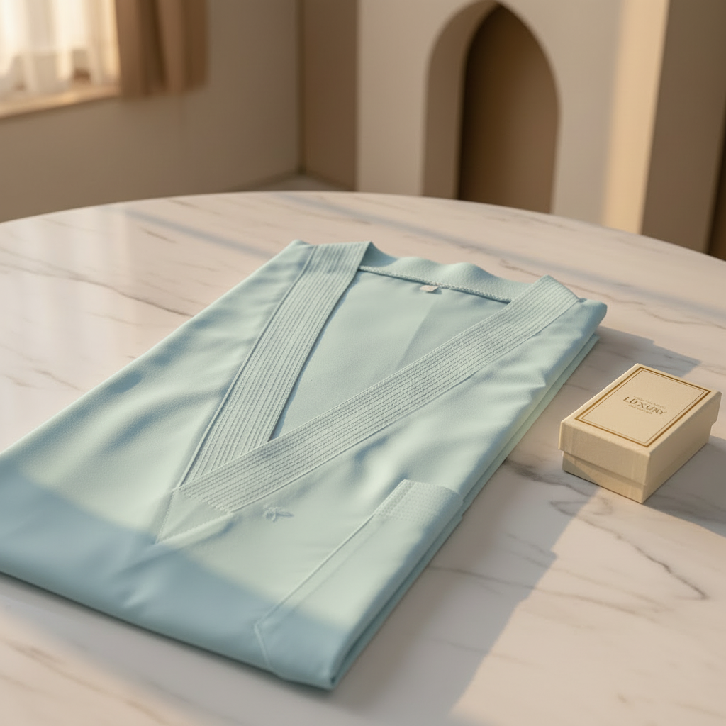 Premium Pale Blue-Cyan V-neck Jalabiya Product Photography