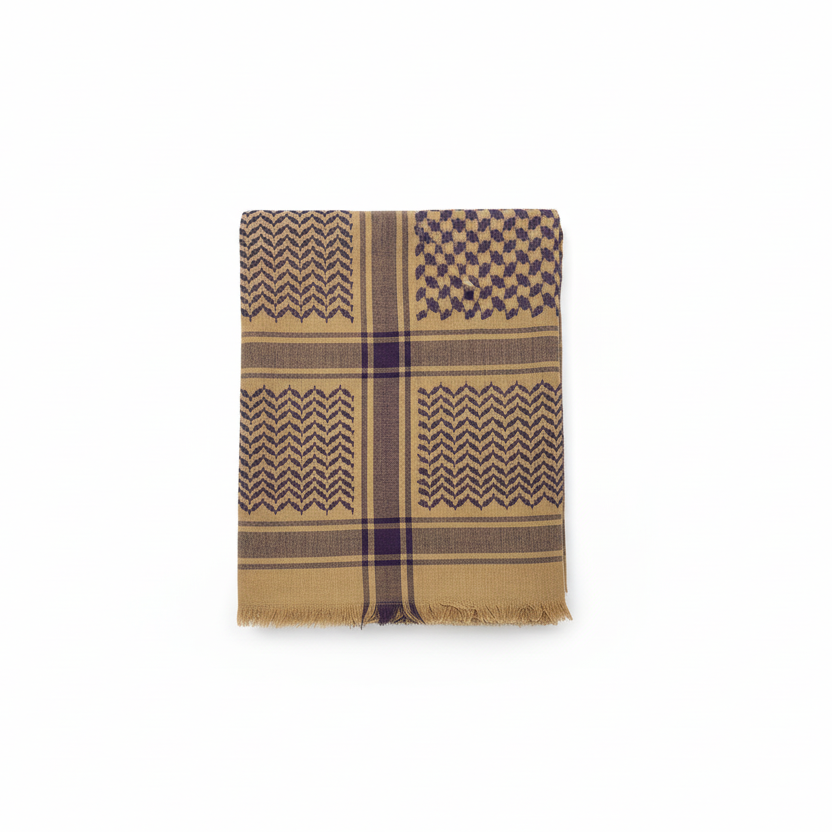 Professional catalog-style tan and purple shemagh