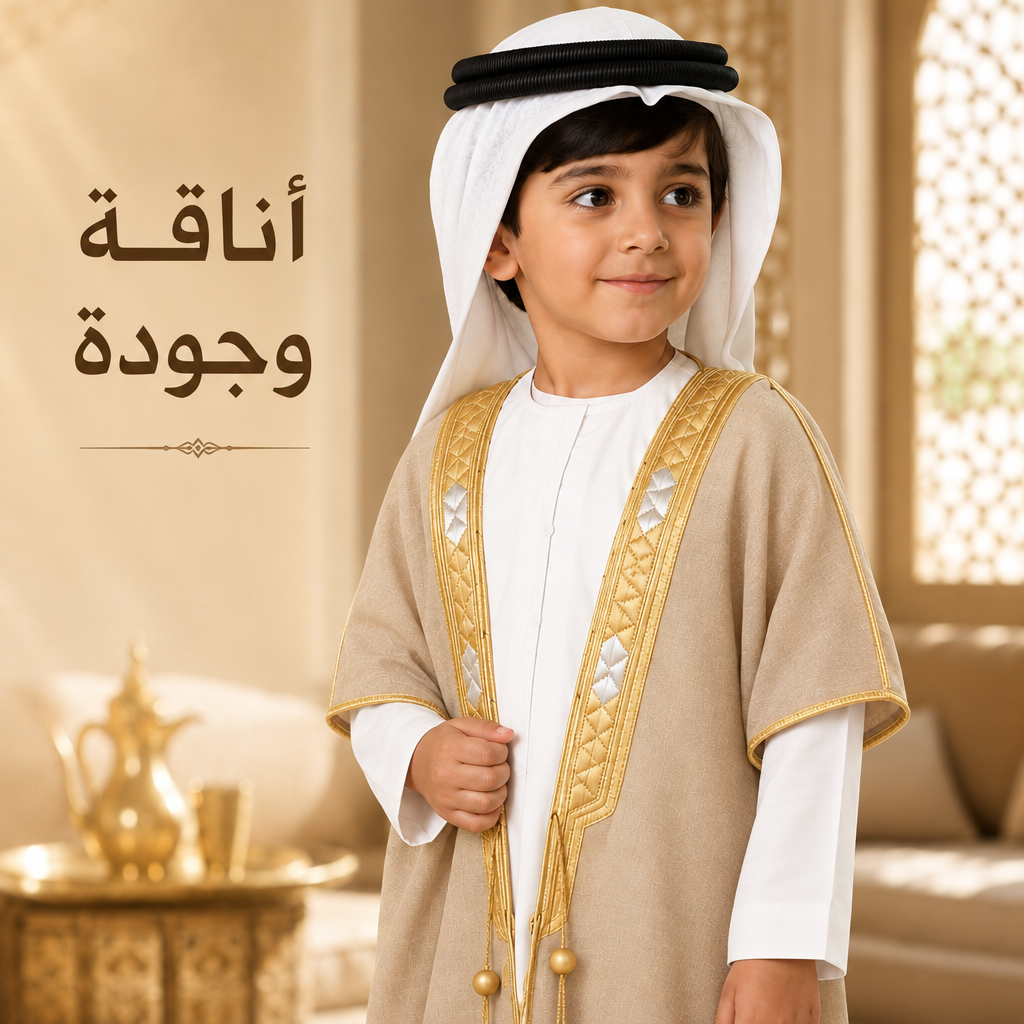 Same child wearing a half-sleeve bisht