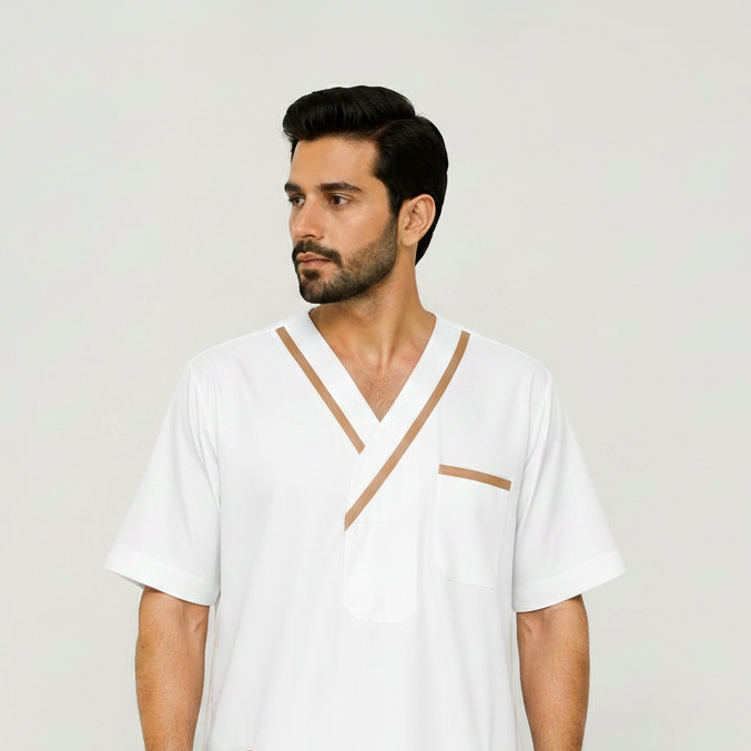 White Kandora with Light Brown Trim